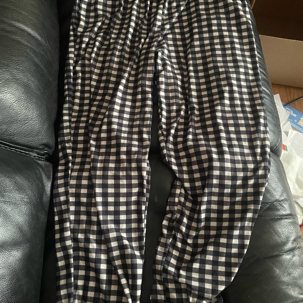 Women’s Black and White Checkered Pants and Long Sleeve Pajama Set